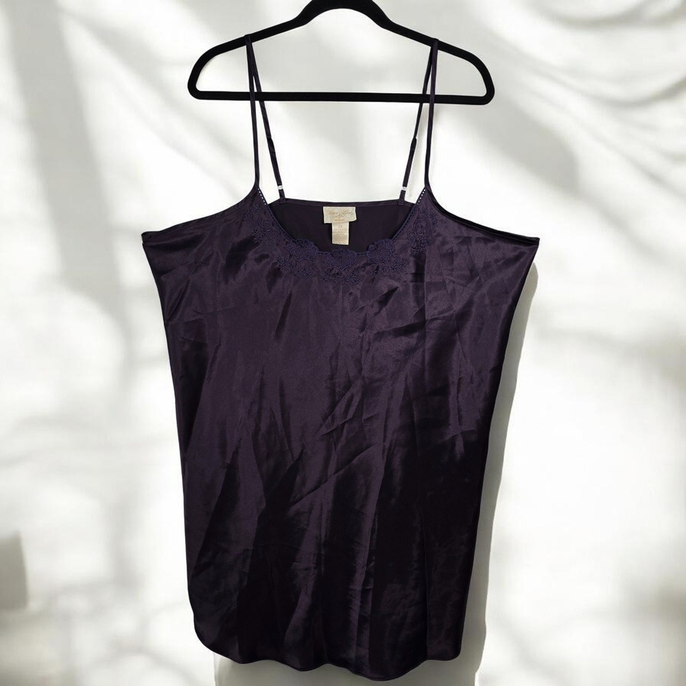 VTG Inner Most Sears Woman 2X Dark Purple Polyester Lace Trim‎ Cami Night Slip